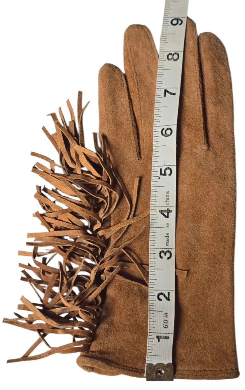Vintage Suede Fringe Gloves - Camel Brown